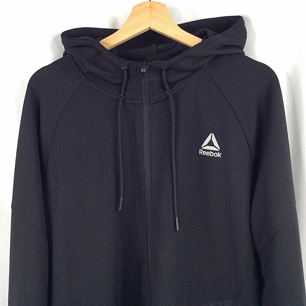 Reebok Hybrid Athletic Track Jacket Mens Size Large Black Full Zip‎ Pockets